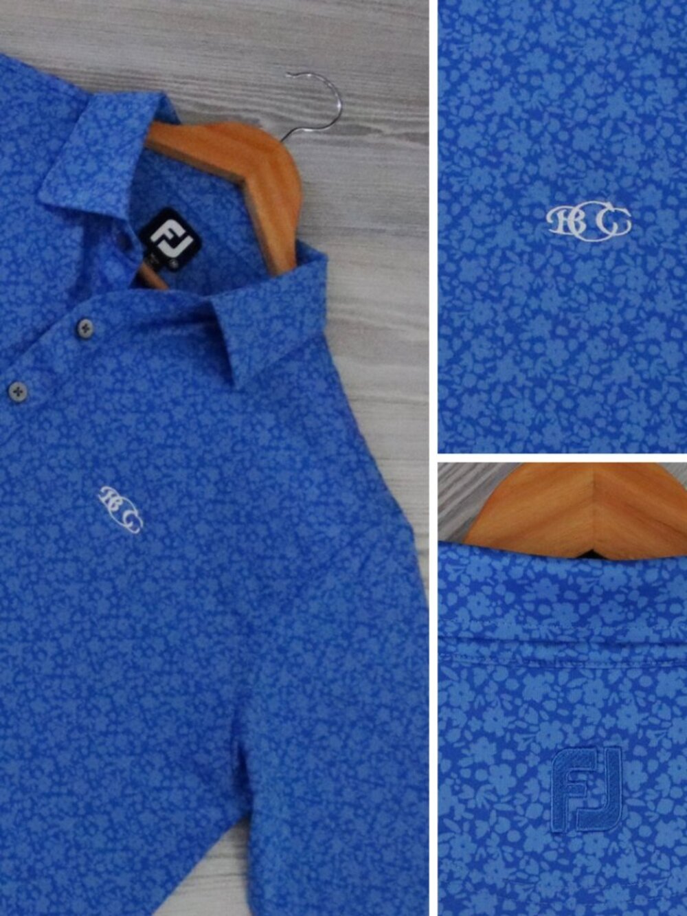Footjoy Pique Azure Floral All Over Print Men Performance Golf Polo Shirt Size M